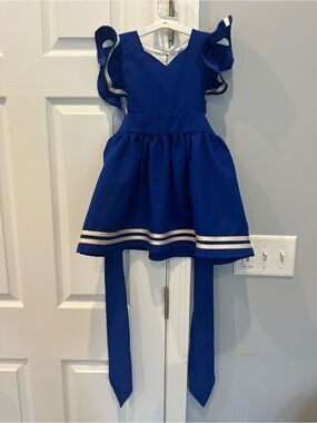 Royal Blue Girls'  Ribbon pinafore Dress 4/5